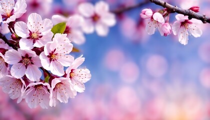 Obraz premium Pink cherry blossom & sky background