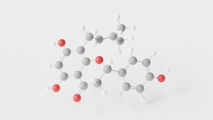 8-prenylnaringenin molecule 3d, molecular structure, ball and stick model, structural chemical formula prenylflavonoid phytoestrogen