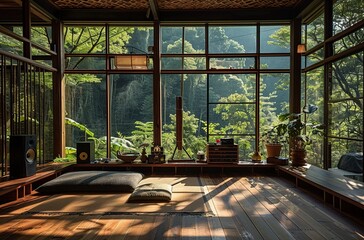 Fototapeta premium Zen and Tranquil Interior Spaces Serene Ambiance and Calm Retreats