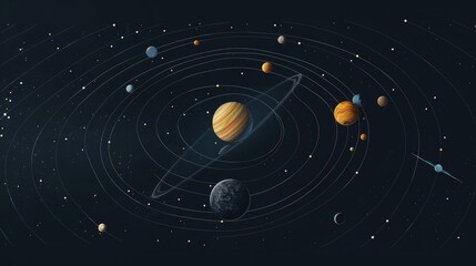 Solar System Illustration with Planets and Stars