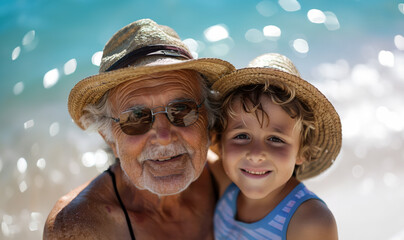 Grandfather and Grandson at the Beach