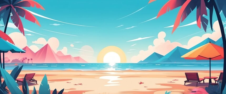 colorful theme beach abstract concept banner background illustration