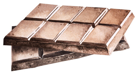 Watercolor chocolate bar.Desserts made from cocoa.Chocolate day.