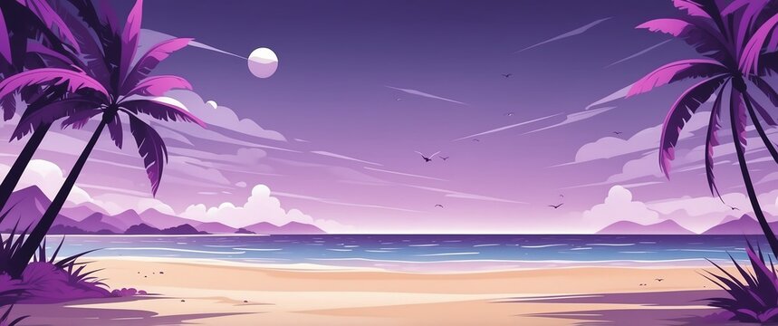 purple theme beach abstract concept banner background illustration