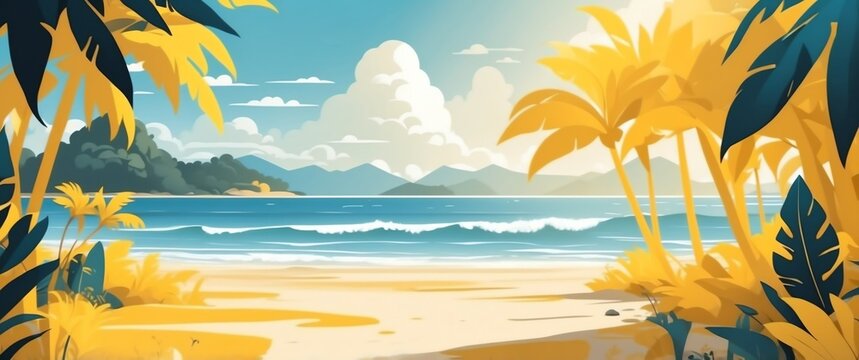 yellow theme beach abstract concept banner background illustration
