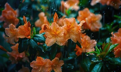 Azaleas under the rain, closeup