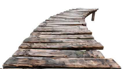 Rustic Wooden Footbridge with Railings , wooden walkway cut out transparent isolated on white background PNG file
