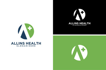 Initial letter A on medical icon for healthy, health care, and medicine logo design concept vector