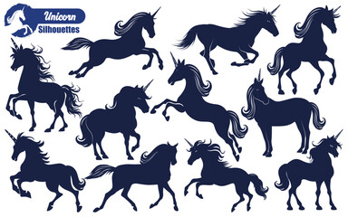 Black magical unicorn silhouette vector art