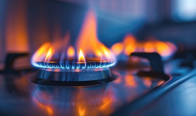 Detailed close-up view of a gas burner's flame