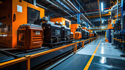 Obraz premium Factory generator room with large powerful industrial generators.
