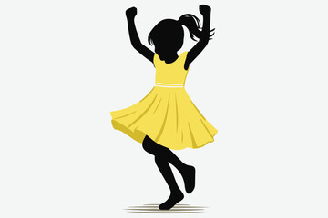 Cartoon sweet black girl in a dancing standing in a pose of reverence. Cutout kids vector illustration.