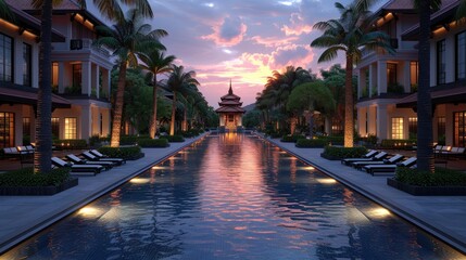 Obraz premium Radiant D Rendering Illuminates Wat Rong Khun The White Temple at Dusk 