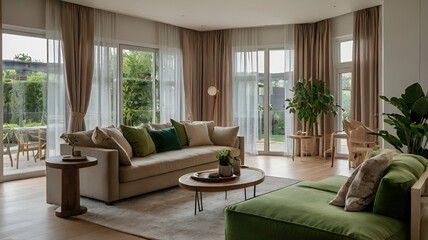 Fototapeta premium Stylish home living room interior with relaxing and dining space