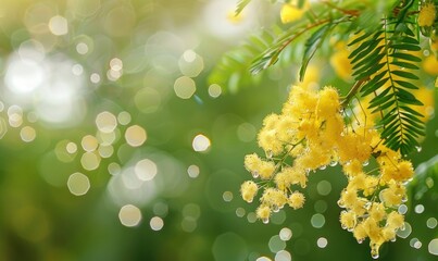 Mimosa trees under the rain