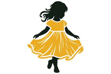 Cartoon sweet black girl in a dancing standing in a pose of reverence. Cutout kids vector illustration.