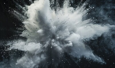 Powder explosion creating a white cloud on black background