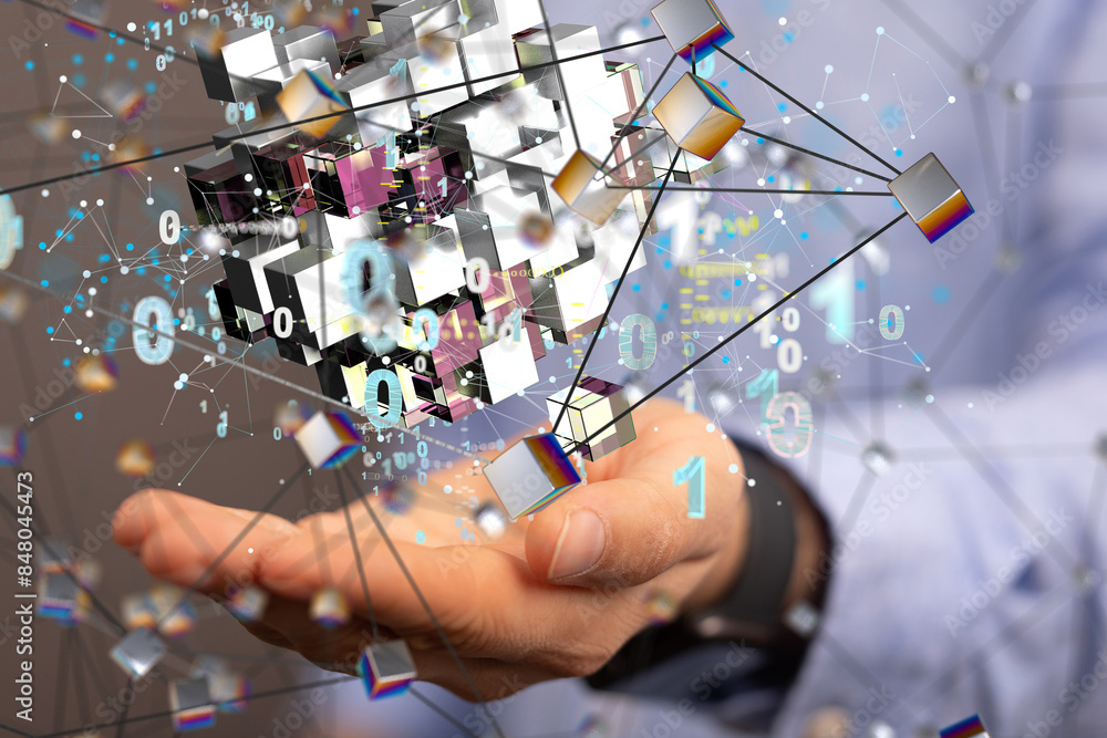 Poster data security - cloud technology. integrated digital web concept background