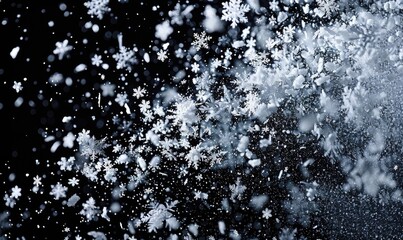 Snow explosion on black background