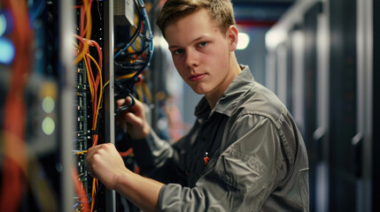 Confident IT Technician Portrait, Professional Environment, Diverse Workforce, Corporate Photography, Team Collaboration, Engaged Employees, Authentic Work Settings.