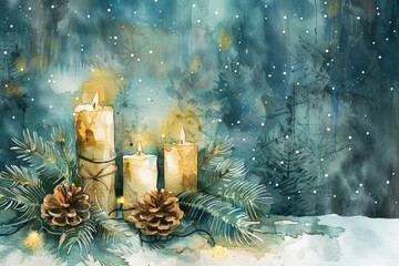 Traditional Christmas Candlelight Celebration with Festive Decorations