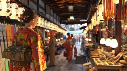 Obraz premium a vibrant marketplace where ancient traditions meet modern technology.