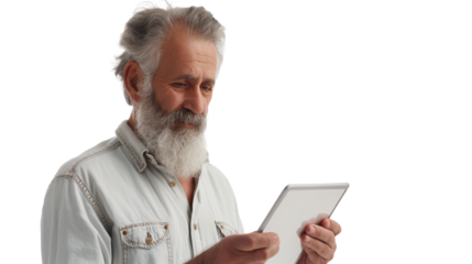 A Adult man Using tablet, Transparent background