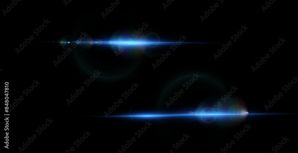 Poster bright abstract horizontal light effect with rays and highlights shines with colorful blue light for