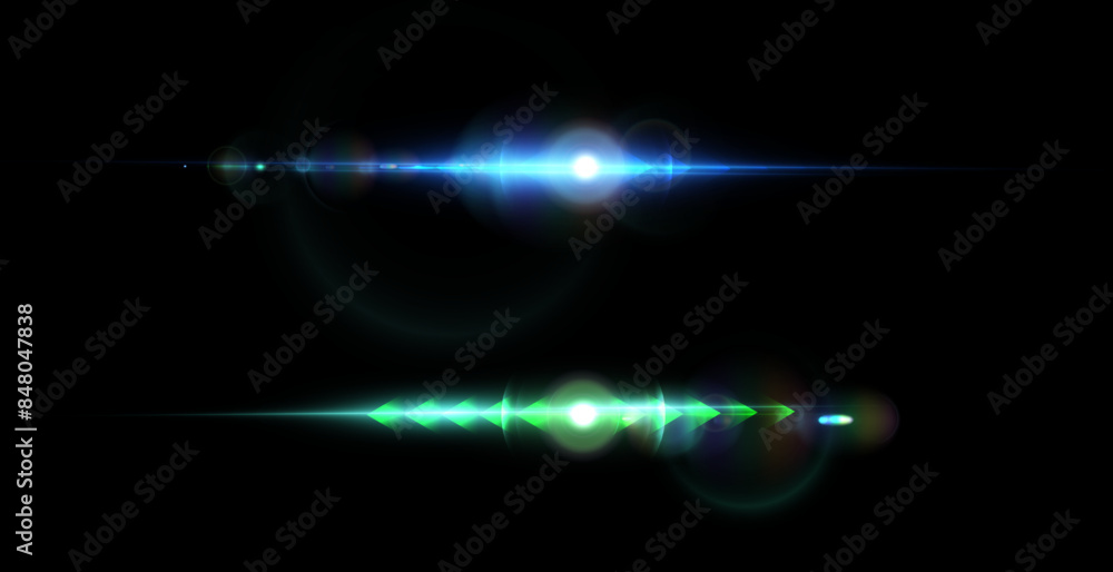 Aufkleber light effect of green glowing light. solar flare. glow effect. starbursts with twinkling highlights.