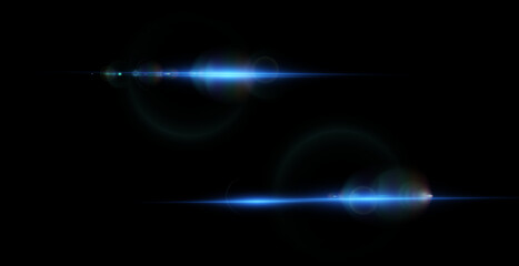 Bright abstract horizontal light effect with rays and highlights shines with colorful blue light for vector illustration.