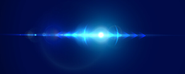 Bright abstract horizontal light effect with rays and highlights shines with colorful blue light for vector illustration.