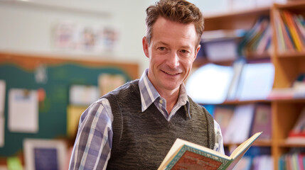 Confident Male Teacher Portrait_orientation., Professional Environment, Diverse Workforce, Corporate Photography, Team Collaboration, Engaged Employees, Authentic Work Settings.