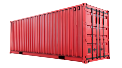 Red shipping container cargo cut out transparent isolated on white background PNG file