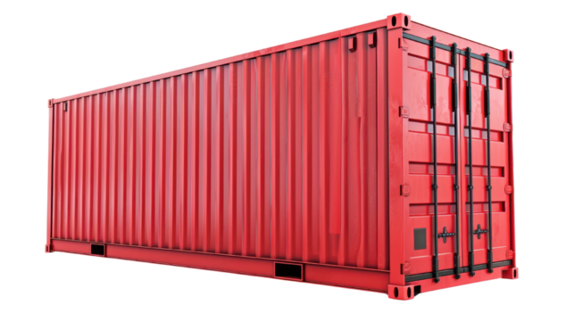 Red shipping container cargo cut out transparent isolated on white background PNG file