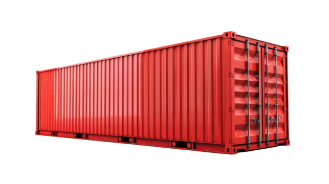 Red shipping container cargo cut out transparent isolated on white background PNG file