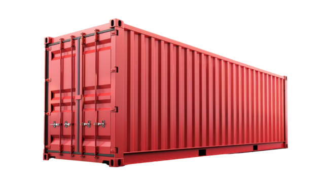 Red shipping container cargo cut out transparent isolated on white background PNG file