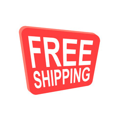 Red Free Shipping Sign on white Background.