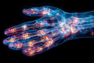 Human Hand X-Ray with Glowing Bones, Generative AI