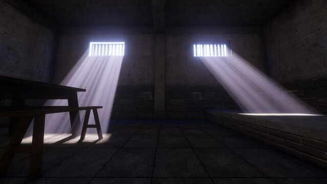Light shines through the prison cell window