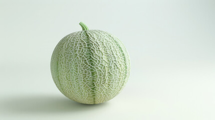 Realistic digital depiction of a textured green melon isolated on a light gray background, emphasizing its detailed surface.