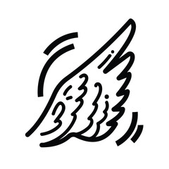 Flying bird or angel wing part one side only icon illustration with black outline isolated on square white background.