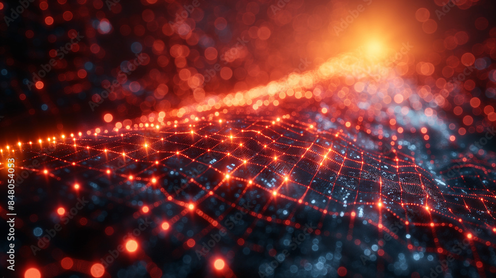 Poster digital data and network communication on a dark background.