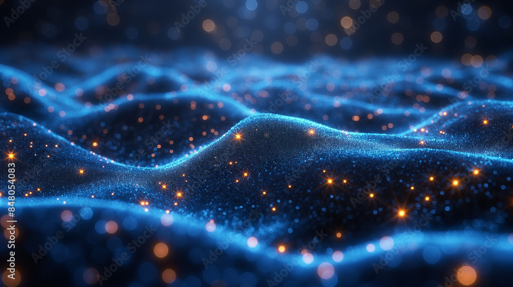 Poster digital data and network communication on a dark background.