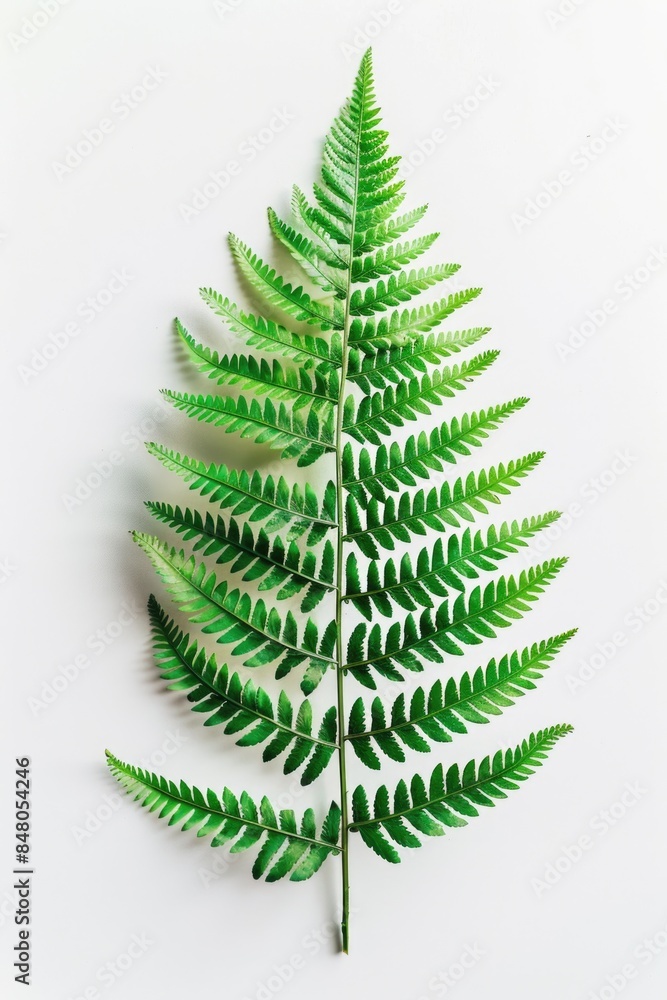 Poster a close-up shot of a single green leaf on a white background, perfect for use in designs related to 