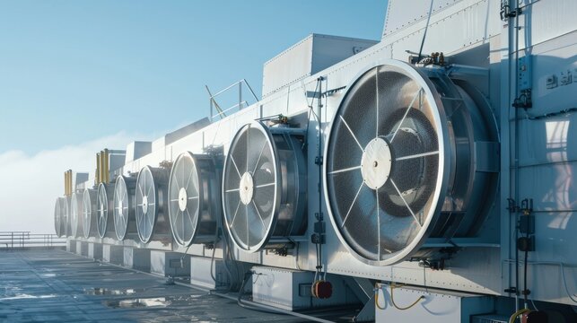 Direct air capture units in operation to capture pollution and Co2 clean energy focus