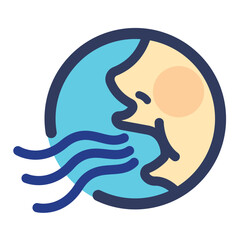 Yawn or breathe from mouth colorful icon sign illustration with outline isolated on square white background. Simple flat cartoon art styled drawing.