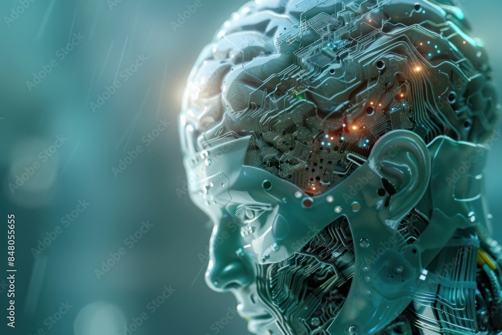 Poster ai concept, electronic brain powered by processor.
