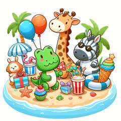 animal beach party vector 