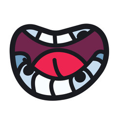Tooth cavities. Holes on teeth colored icon illustration black outline isolated on square white background. Simple flat dentist and oral care themed cartoon drawing.