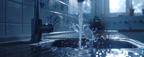 Washing hands in front of the sink in dark luxury bathroom, antibacterial concept banner. Generative AI.